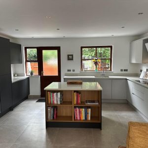 bookshelf in kitchen