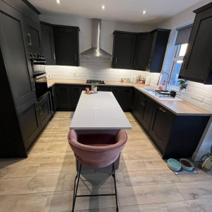 pink chair kitchen clean