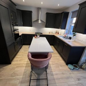 pink chair kitchen clean