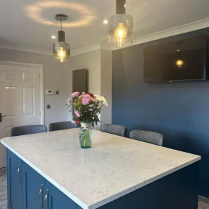 blue overview of kitchen