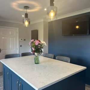 blue overview of kitchen