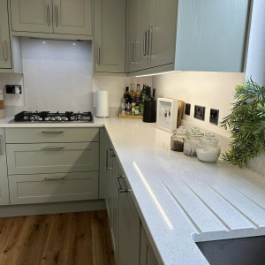 green and white kitchen