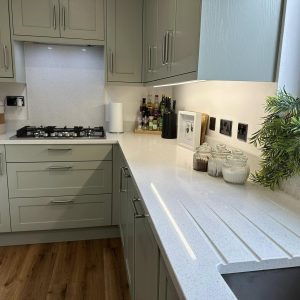 green and white kitchen