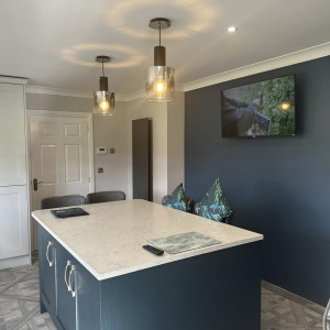 blue and lighting kitchen