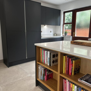 dark kitchen colours book shelf